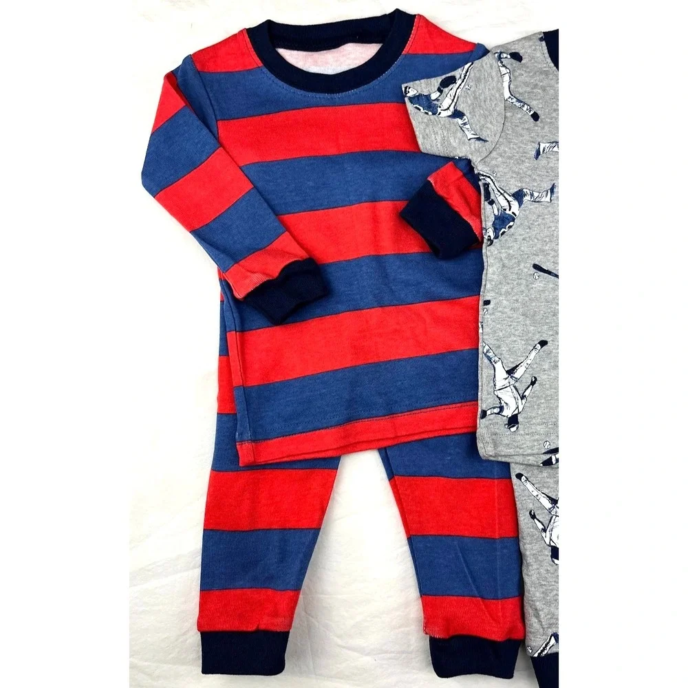 Carter's Baby Boy 6 Mos Pajama Lot 4pc Cotton Baseball Red Blue‎ Stripe Gray NWT
